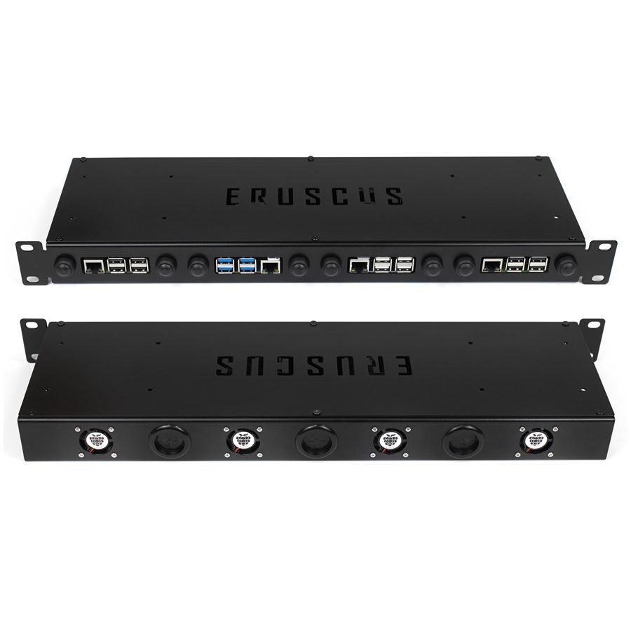 Корпус Eruscus Blade 19" 1U — вид спереди и сзади, порты и вентиляторы