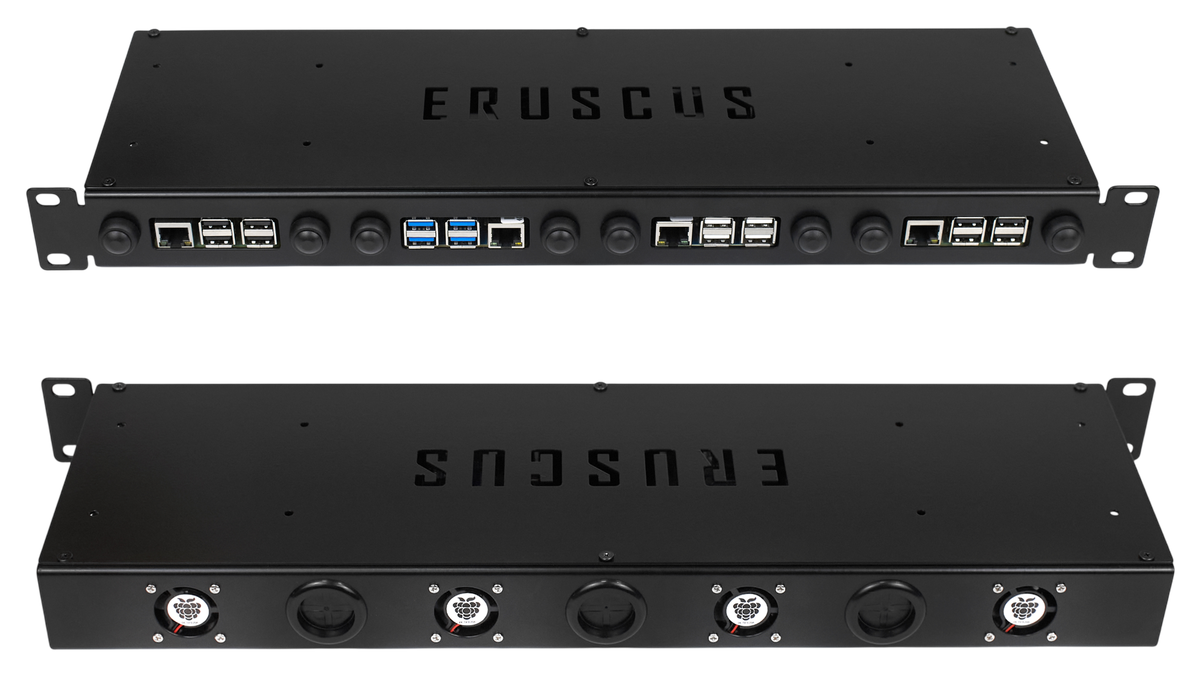 Корпус Eruscus Blade 19" 1U — вид спереди и сзади, порты и вентиляторы