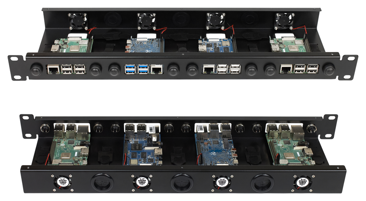 Корпус Eruscus Blade — четыре платы Raspberry Pi и Banana Pi установлены в стойке